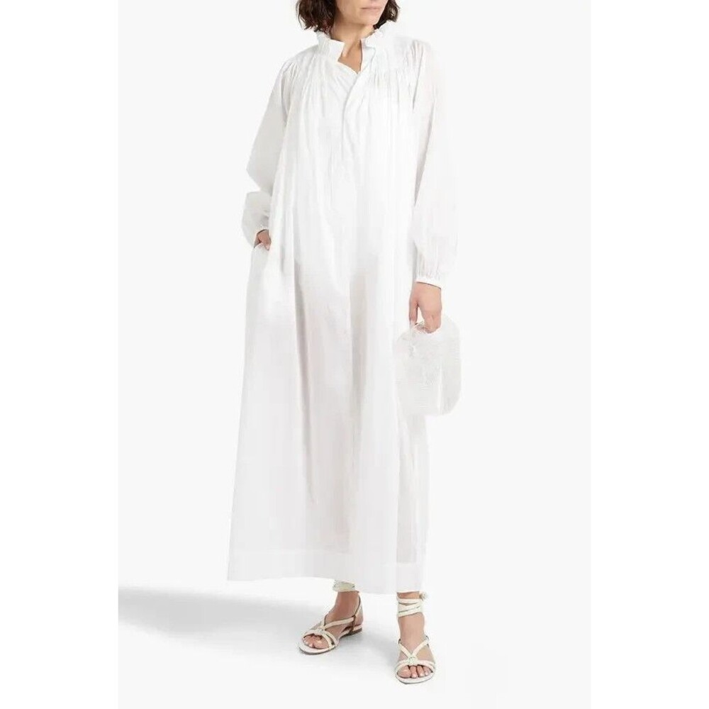NEW Three Graces London White Pippa Shirred Cotton Voile Maxi Dress UK 10/ US 8